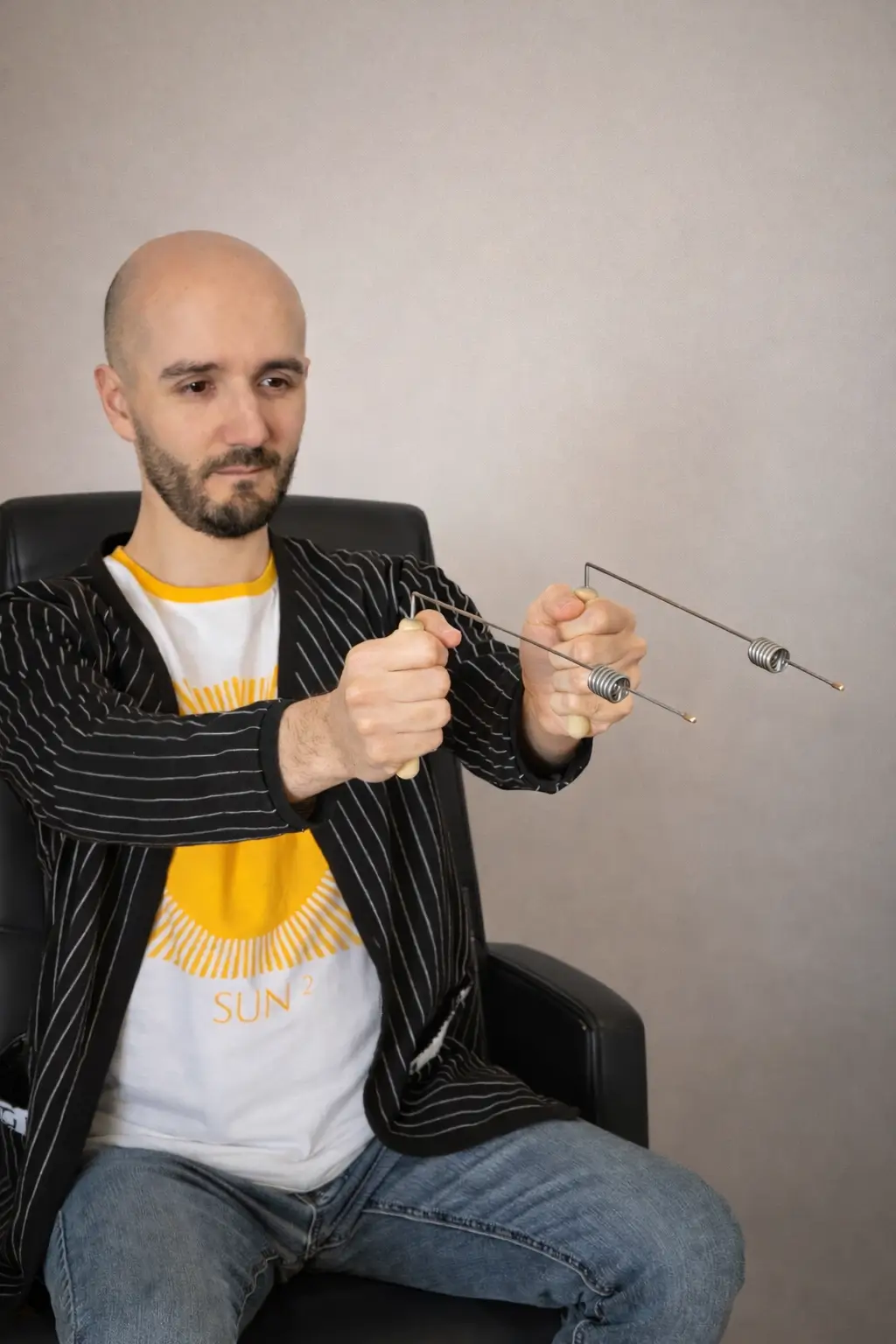 Dinu working with dowsing rods