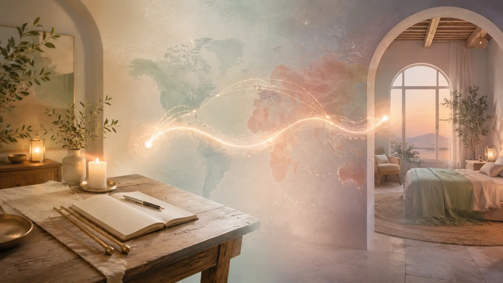 Two distant spaces connected during remote energy healing