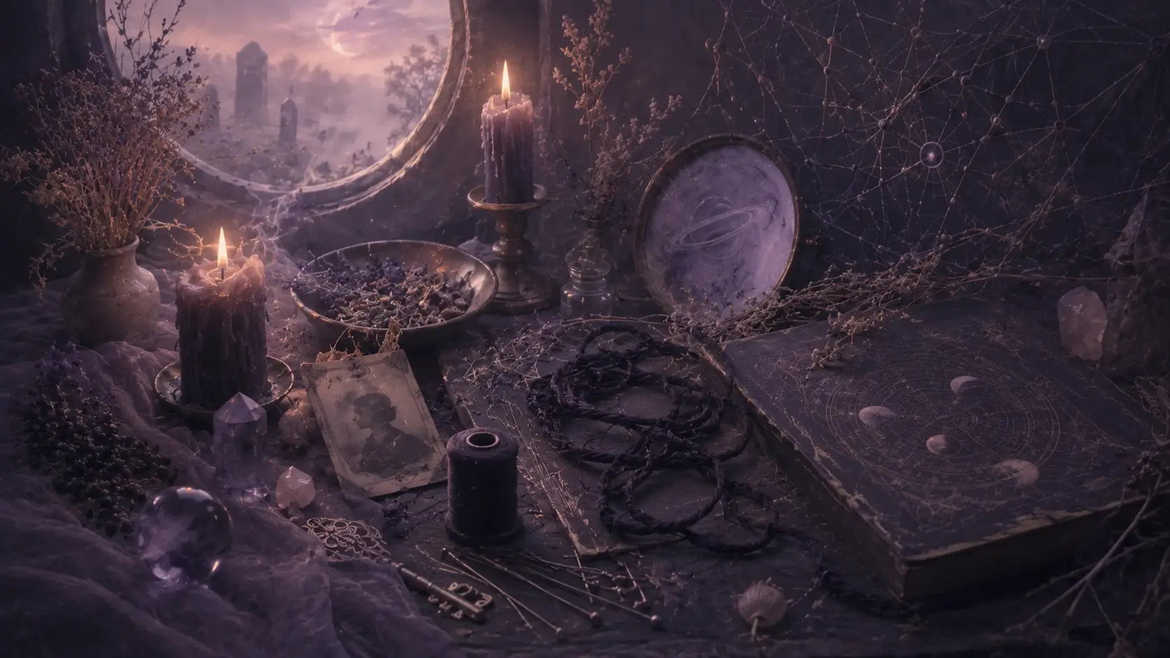 Folklore tools symbolizing black magic, psychic attacks, and different forms of energy drain